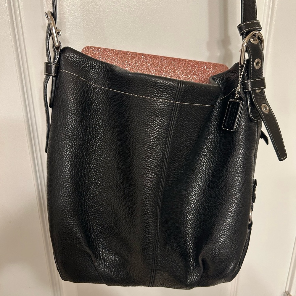 Coach Duffle Black Pebble Leather Hobo Shoulder Bag Convertible - Picture 12 of 12